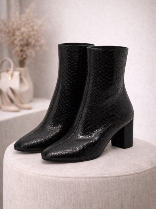 Charles & Keith Shoes - Charles & Keith Black Snakeskin Embossed Ankle Boots Block Heel Size 8